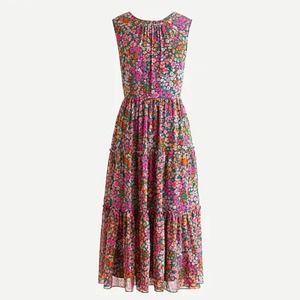 J. Crew Micro Meadow Ditsy Floral Sleeveless Tiered Midi Dress